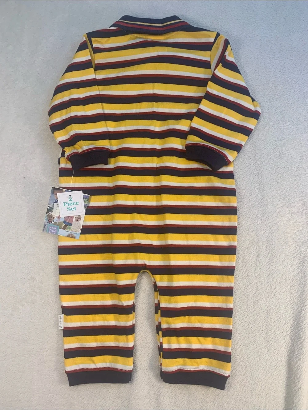 NWT Little Me Boys 9 Month One-Piece Romper + Socks Cotton Knit